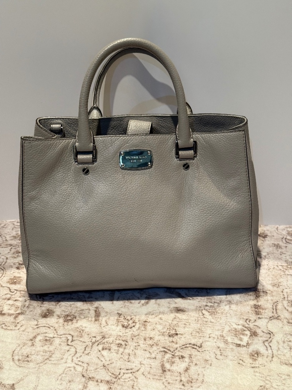 Michael Kors Grey Pebbled Leather Large Tote Satchel + Crossbody Strap
